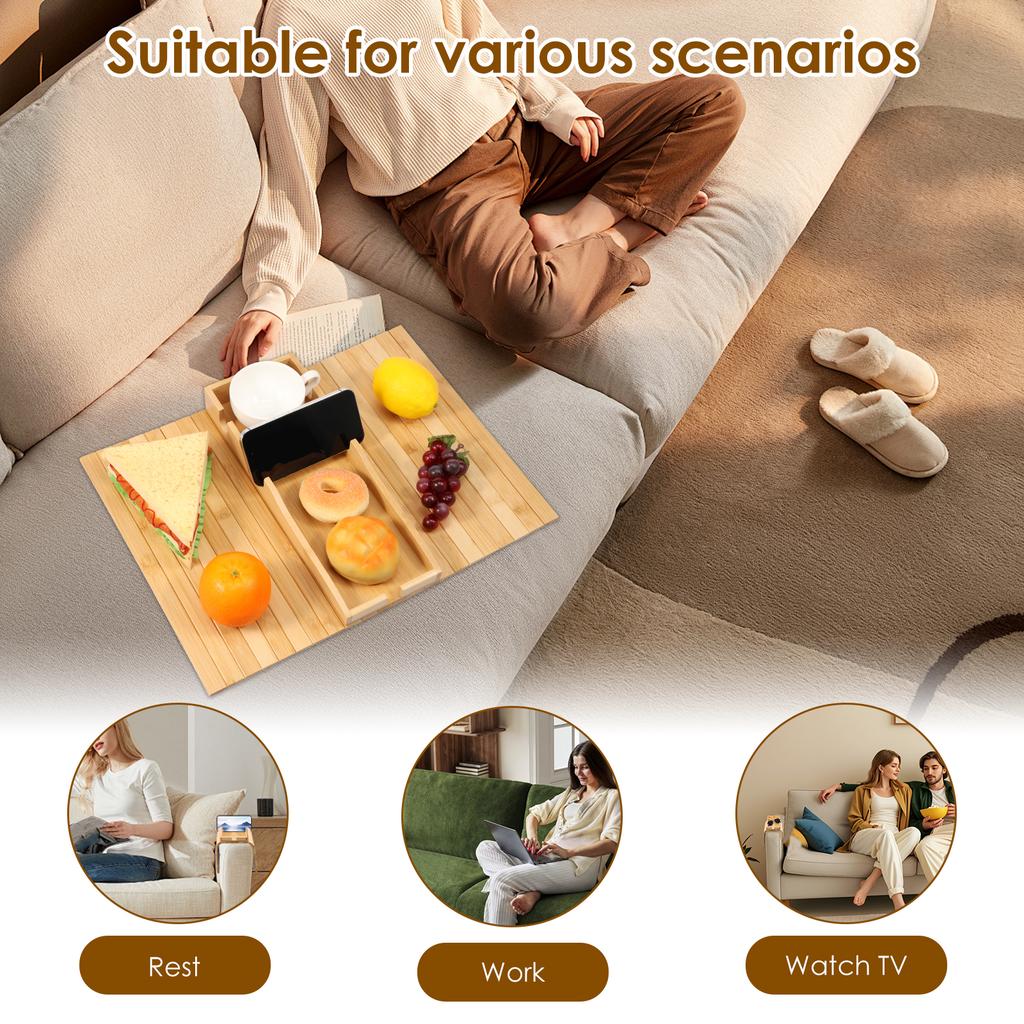 Couch Cup Holder Magnetic Bamboo Sofa Tray Detachable Portable Sofa Armrest Snack Holder with Nonslip Pad for Drinks Remote