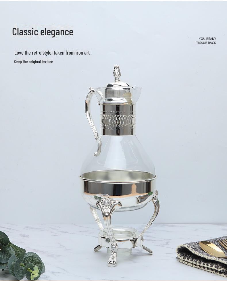 Southeast Asian Retro Metal Coffee Pot Set - 3 Pieces with Mirror Electroplating and Heat-Resistant Glass