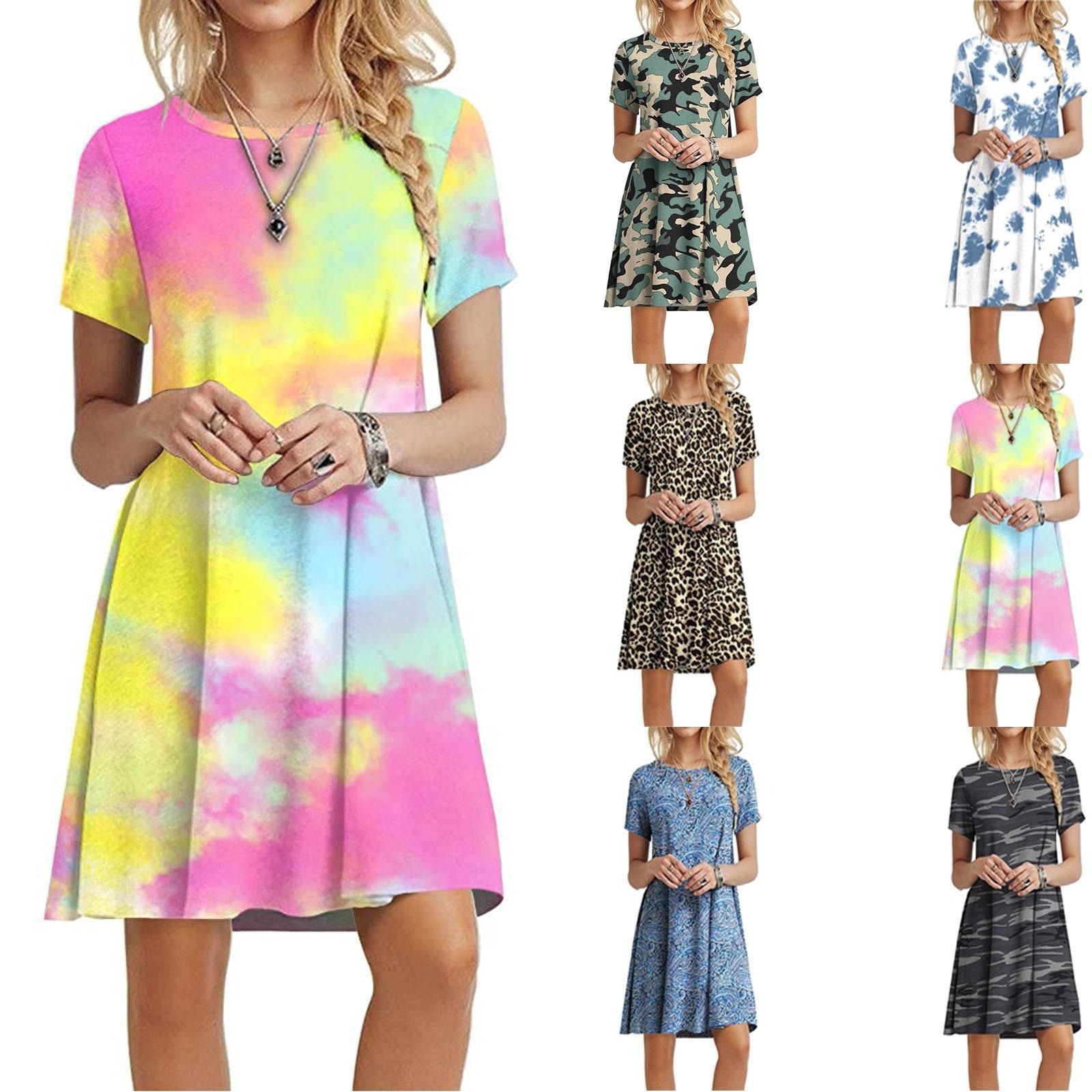 

Женская юбка длиной до колена с принтом, летнее повседневное свободное платье