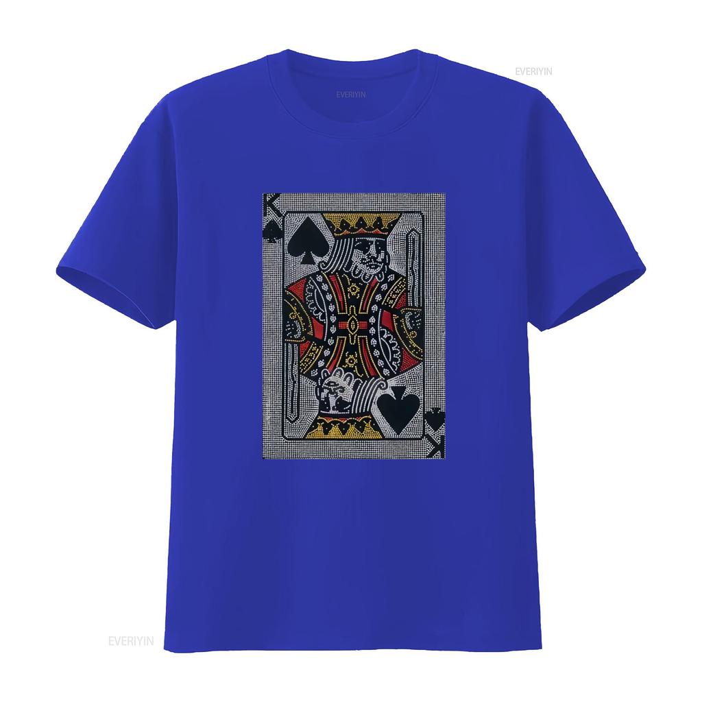 King Card Rhinestone Unisexs T Shirt Vintage Washed Streetwear Stretched Graphic Top For Everyday Wear Comfortable Slightly Homme