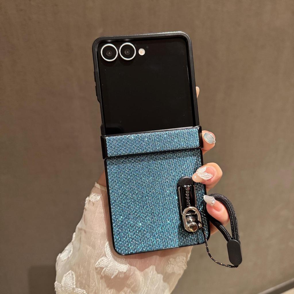 Funda con cordón de cuero brillante para Z Flip7: A Prueba de Caídas, Moderno y Protector
