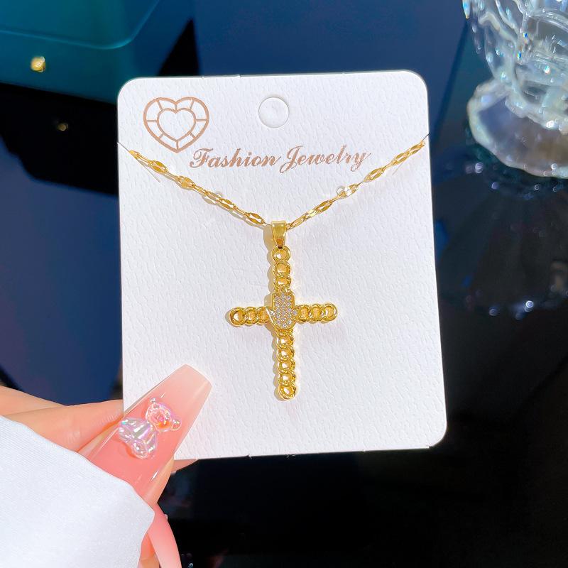 Titanstahl Leichter Luxus Kreuz Handfläche Voll Mit Zirkonia Inlay Mit Echtsilber Kette Damen Schlüsselbein Kette Mit Schmuck