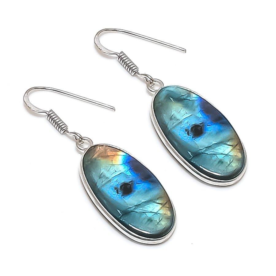 

Натуральный лабрадорит драгоценный камень 925 стерлинговое серебро ювелирное изделие серьга 1,77 g8Z75