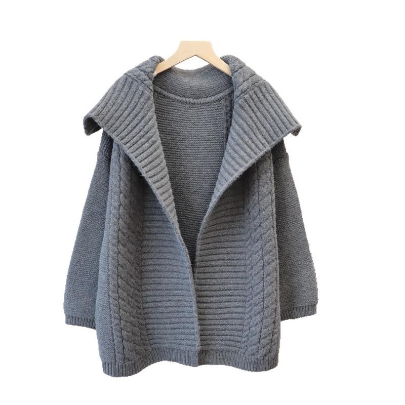 Autumn and Winter New Large Lapel Sweater Jacket Loose Lazy Style High Sense Twist Knitted Cardigan Women