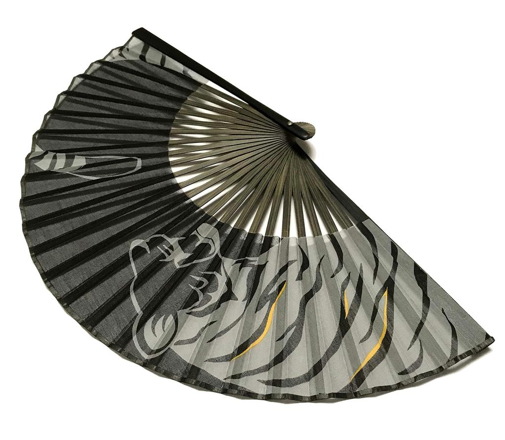 Hanakanzashi Folding Fan with Tiger and White Tiger White and Stylish Premium 6024 Men's Design, Black, Large, Design, 22cm, Quality,