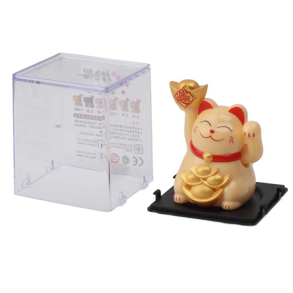 2in Solar Powered Waving Arm Lucky Cat Ornament Welcoming Waving Hand Wealth Fortune Cat