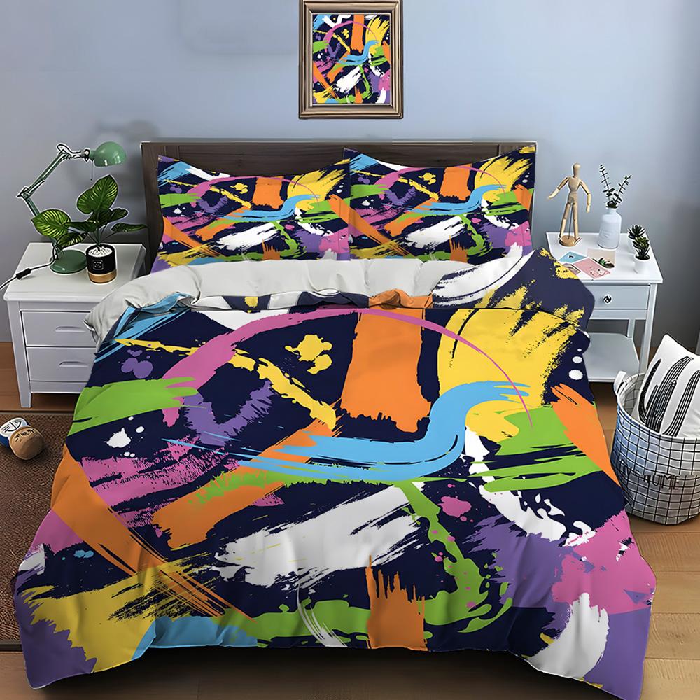 Colorful Abstract Artwork Bedding Set for Kids Luxury Gift 3pcs Digital Print Comforter Set Soft Comfortable Breathable