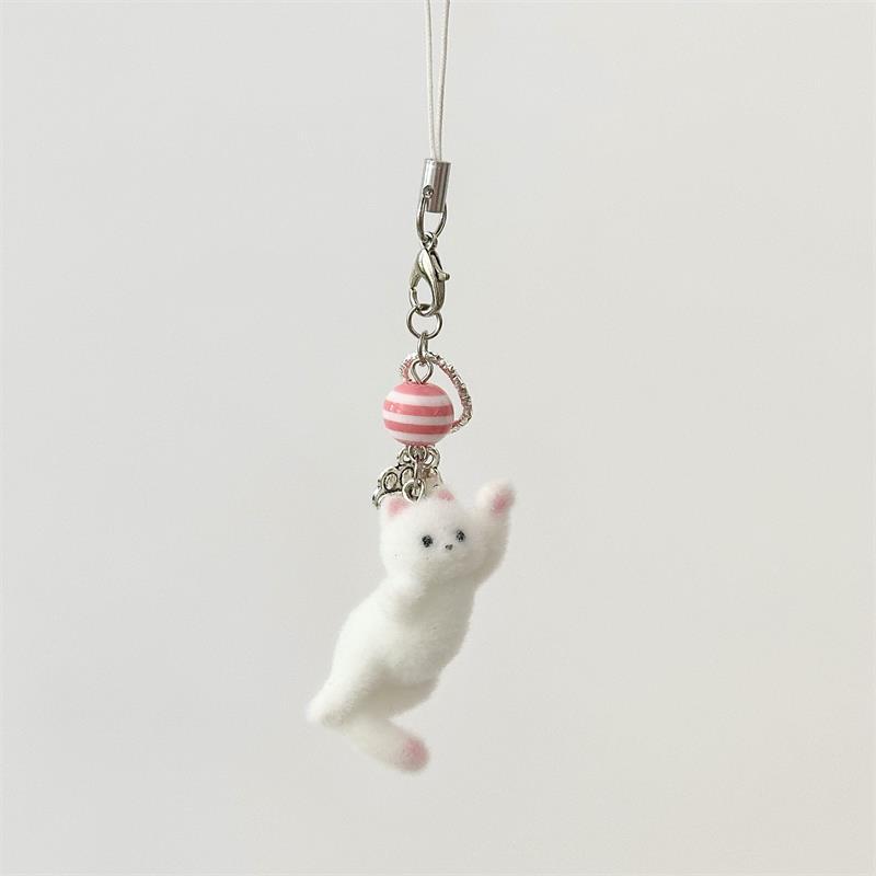 

Милый флокированный кот, ремешок для телефона, брелок с котенком, подвеска, цепочка для телефона против потери, украшение для сумки, шарм в виде рыбки для мобильного телефона, подарок