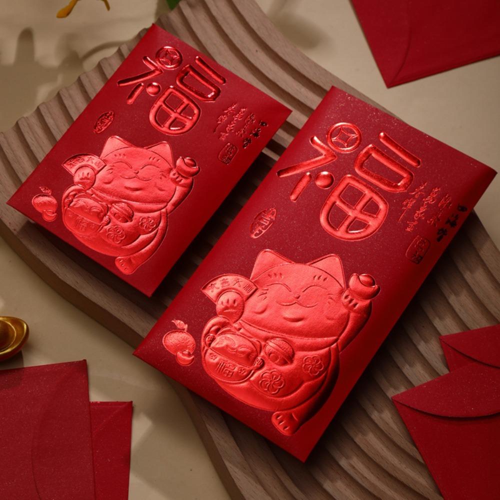 6pcs 3D Chinese New Year Red Envelope Solid Red Packet HongBao Year of The Snake
