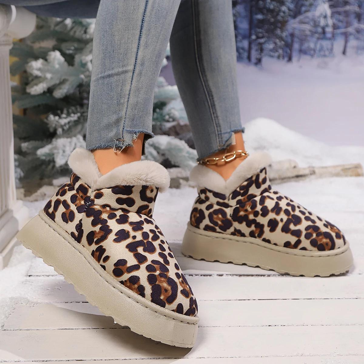 Модные дизайнерские зимние сапоги с леопардовым принтом — фото 3