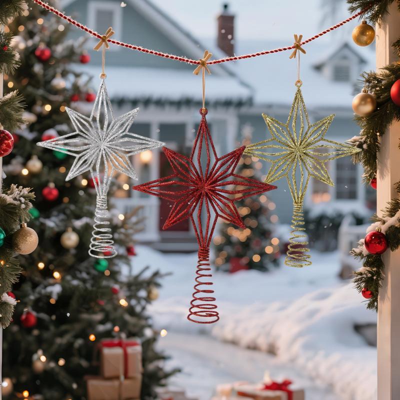 Christmas Glowing Tree Topper Five-Pointed Shining Lamp Xmas Colorful Topstar Ornaments Navidad Decora