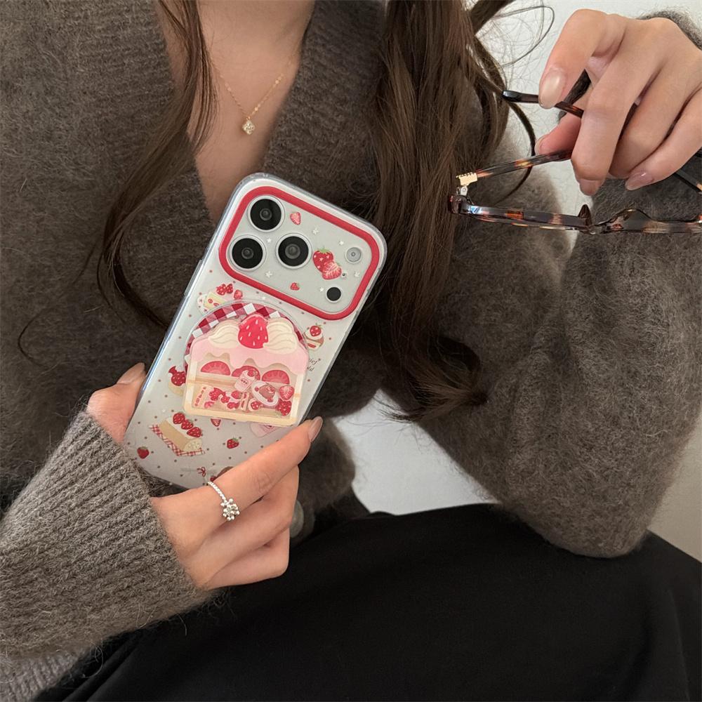Cute Polka Dot Strawberry Magnetic Phone case for iPhone 17 Pro 13 14 15 16 Pro Max Fundas Cake Shake With Magsafe Cases For 17