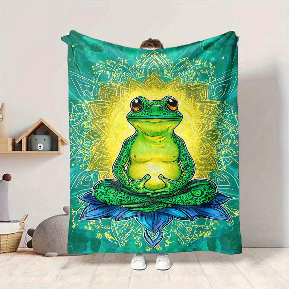 1pc Meditation Frog Blanket Lightweight Flannel Blanket Throw Blanket For Sofa, Bed, Travel, Camping, Livingroom, Office, Couch, Chair, And Bed yy2510