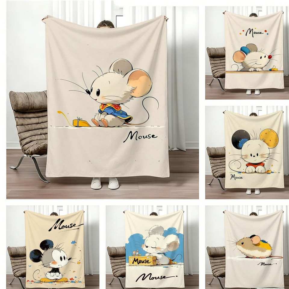 illustration Cartoon mouse Throw Lightweight 240g Flannel Blanket Soft Skin-friendly for Summer Cooling