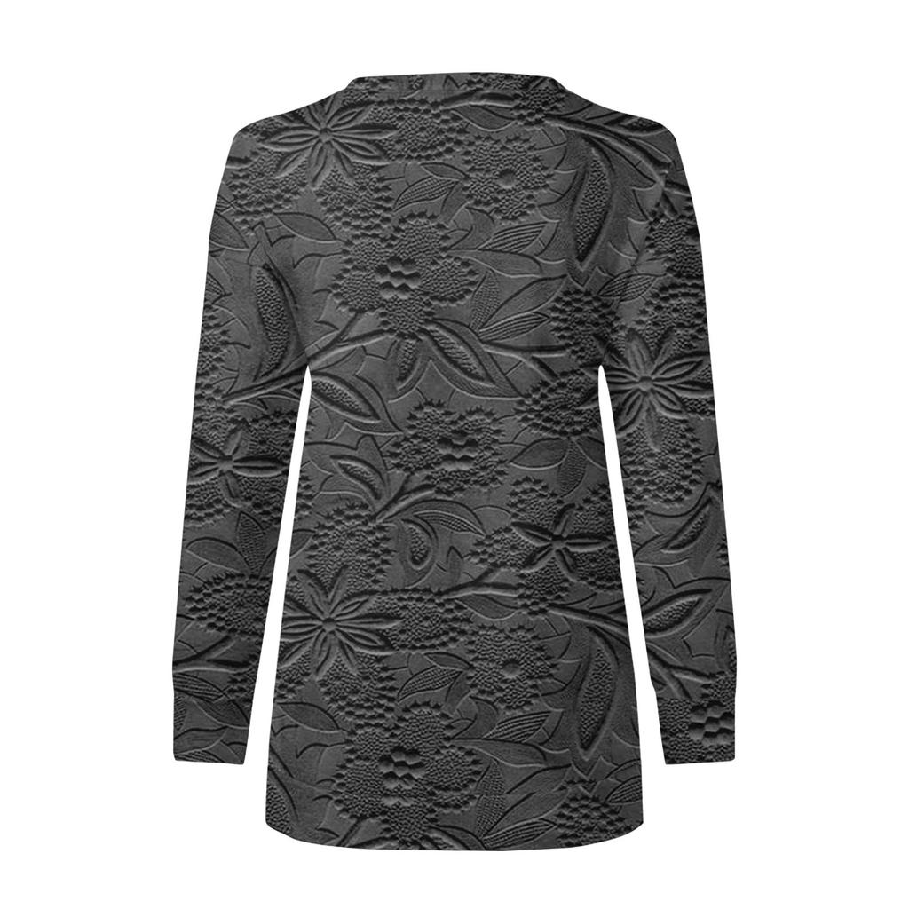 Damen Rundhals-Oberteile, Baumwolle, Damen, lässig, modisch, bedruckt, langärmelig, O-Ausschnitt, Pullover, Oberteil, Bluse