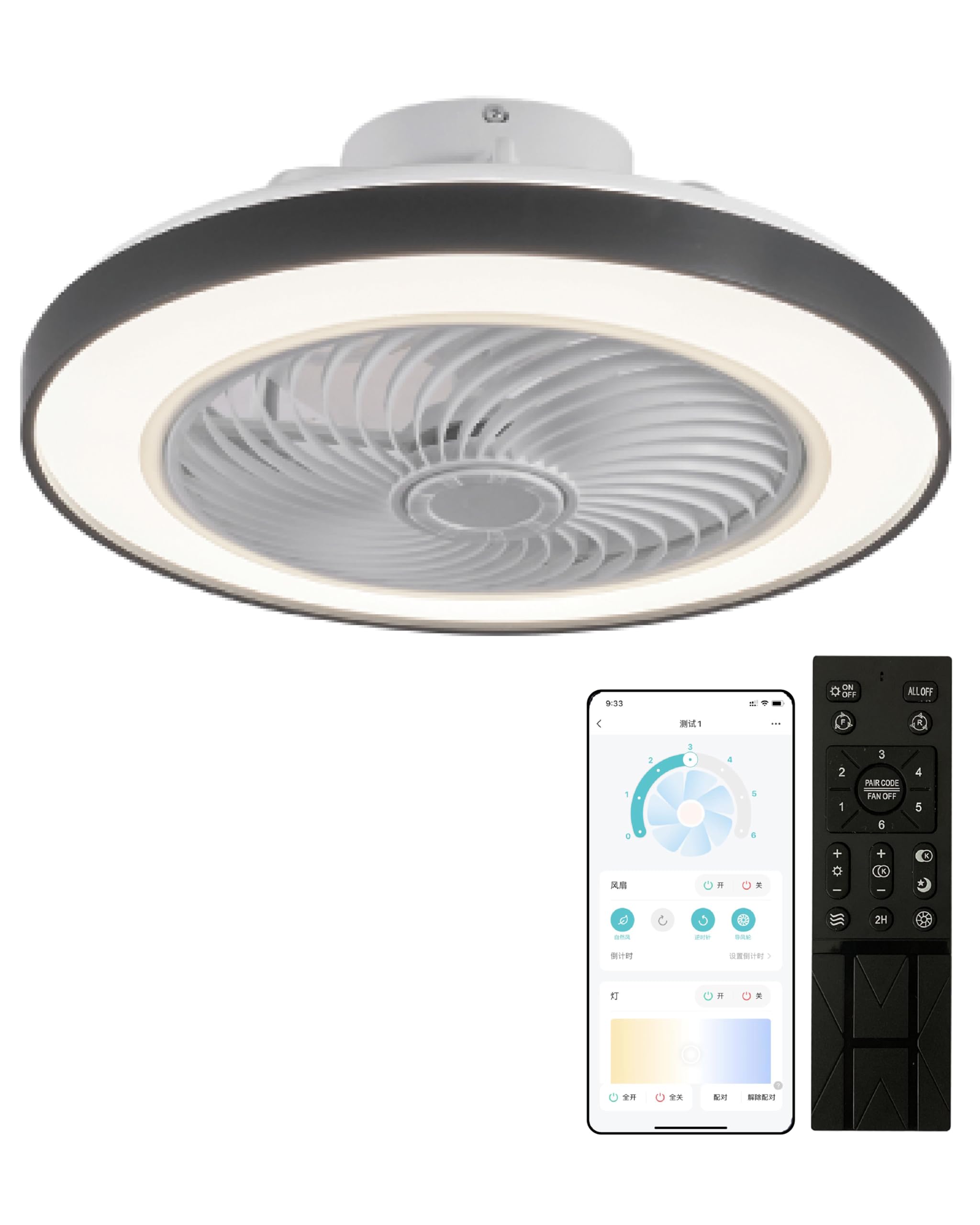 

XINGMU LED Ceiling Fan with Light, 360-Degree Swivel, Energy-Saving, Suitable for Hot and Cold Rooms, 50cm Diameter, 3900LM, Dimmable, Color