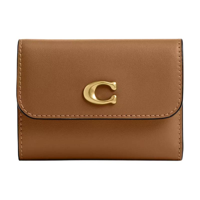 

COACH Essential Card Holder 10 Brass Logo Snap Fastening Calfskin Wallet Women s Honey Brown honey brown коричневий