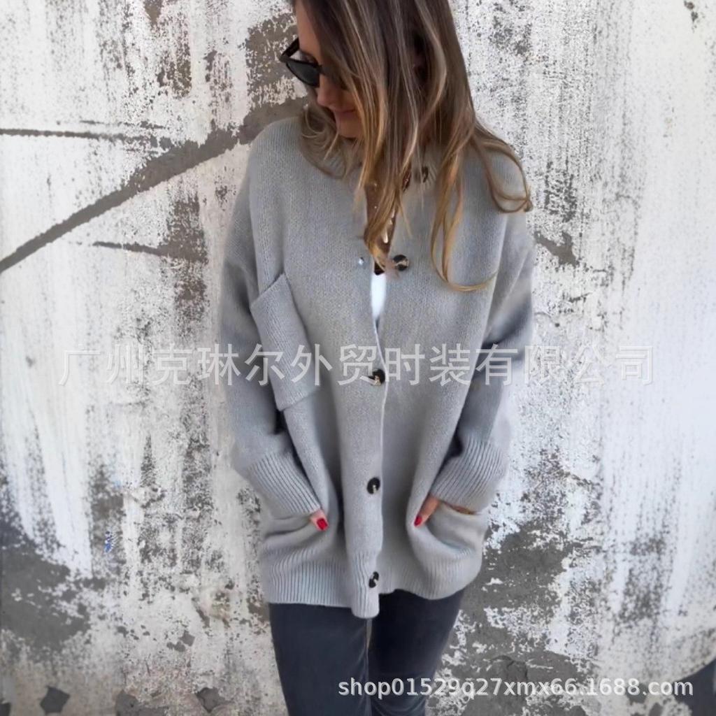 2025 Hot Sale Knitted Jacket Stand-Up Collar Large Size Sweater Solid Color Cardigan Women's New