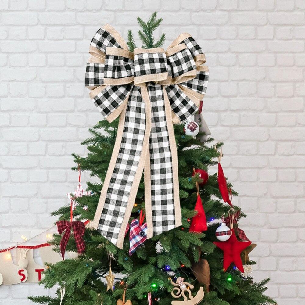 Christmas Decoration Lattice Three-Color Ribbon Bow Christmas Ornaments Xmas Tree Decoration
