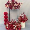 Red Silk Flower Wedding Aisle & Stage Arrangement for Chinese Engagement Banquet
