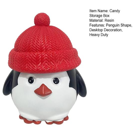 Christmas Penguin Candy Storage Box Red Hat Penguin Chocolate Goodies Snack Container Figurine Statue Resin Ornament