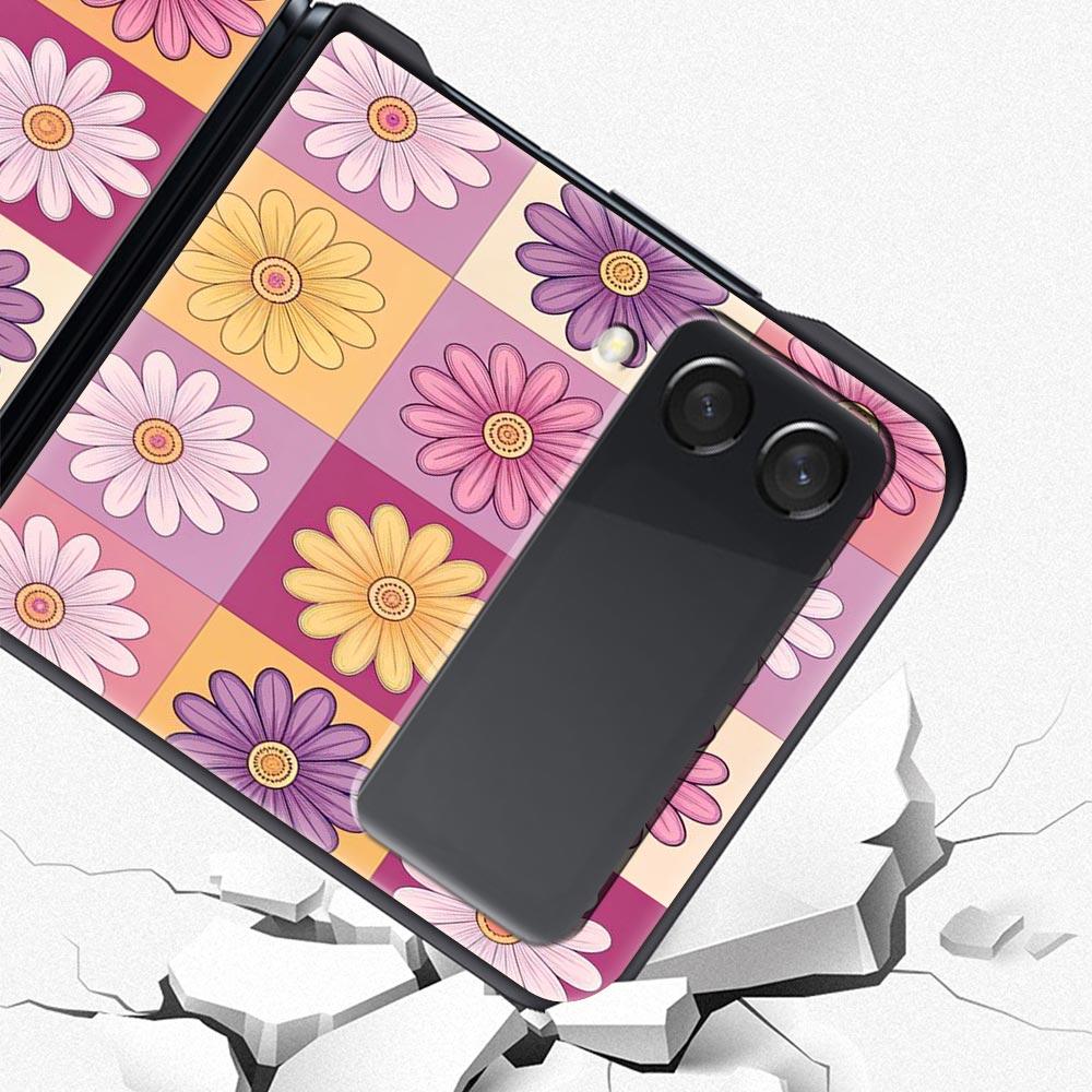 Phone Case for Samsung Galaxy Z Flip 3 4 5 6 7 Folding Black Shell For Samsung Z Flip4 Flip5 PC Hard Cover Pink Grid