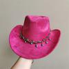 New Blue Suede Hat 7.5Cm Western Cowboy Women'S Fedora Hat Men'S Church Jazz Hat Fashion Travel Party Hat Denim Hat