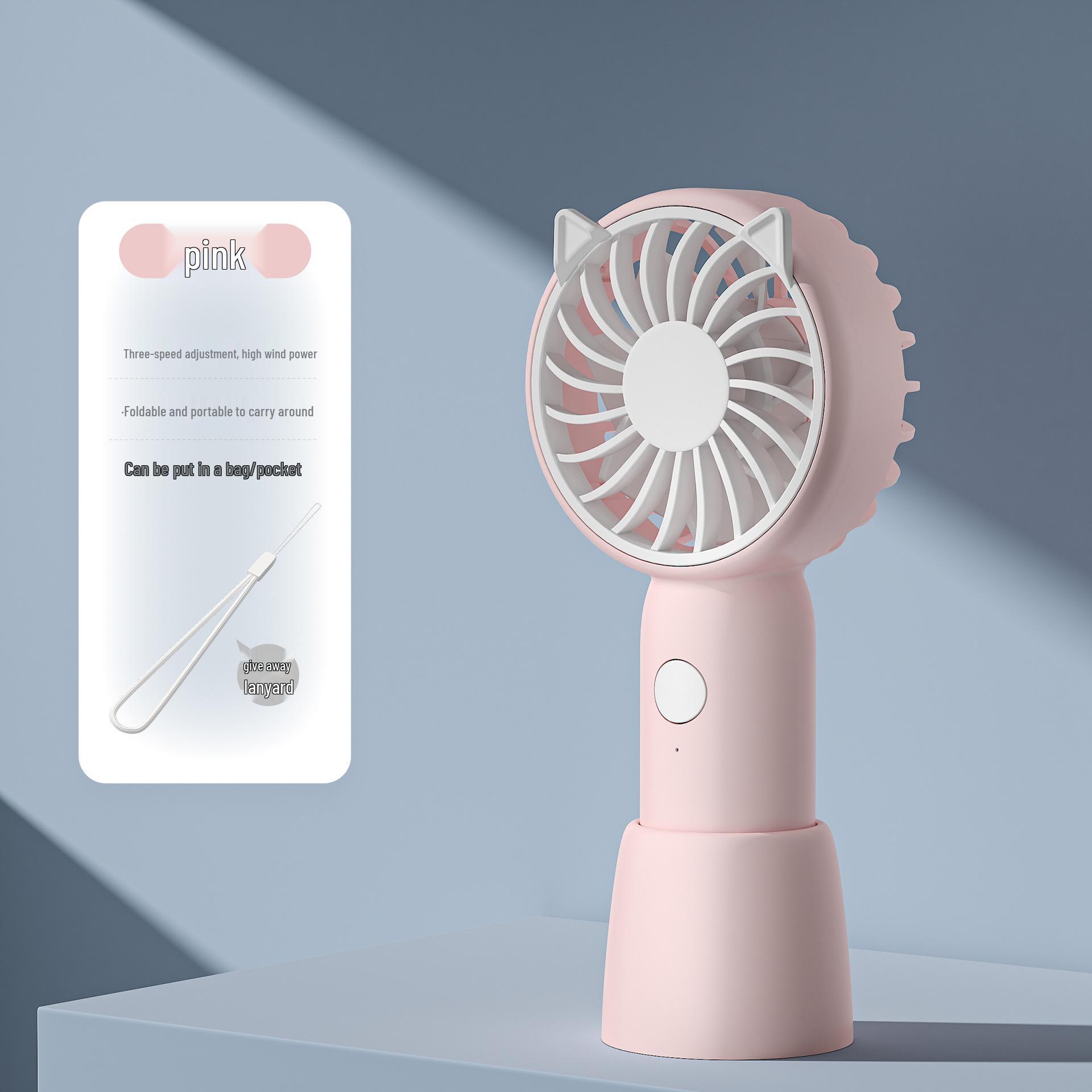

Mini USB Rechargeable Handheld Electric Fan - Strong Wind Power for Desktop Use 30x32x130mm рожевий