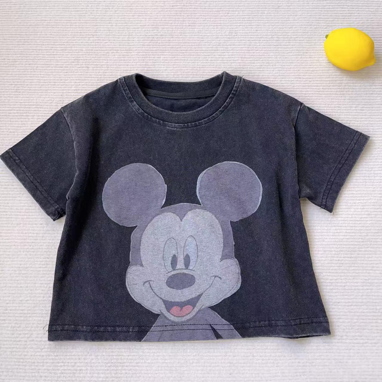 Retro Korean Cartoon Print T-Shirt for Kids, Unisex Short Sleeve Round Neck Top 100 cm