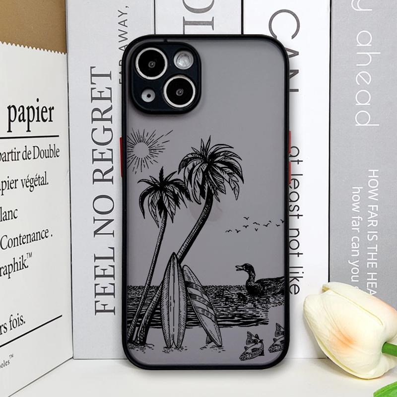 

Black Coconut Palm Tree Printed Phone Case for IPhone 16 14 15 Pro Max 11 12 13 PRO MAX Mini 7 8 Plus X XS Shockproof Hard Cover For iPhone XR