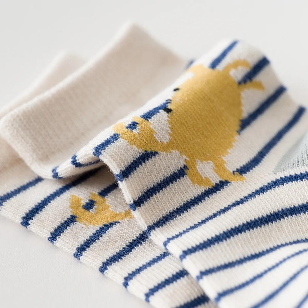 5Pairs Children Short Socks Fashion Stripe Kids Mid Tube Sock Girls Boys Sport Socks Baby Cotton Sock Cotton Breathable Footwear