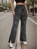 Women's Retro Mid-Waist Elastic Flared Jeans with Slit and Multi-Button Detail