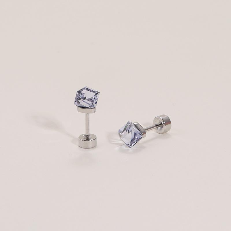 Серьги-гвоздики Qingyu Квадратные Кристальные Титановая Сталь Цветные для Девочек
