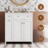 76 x 47 x 86 cm, Lavabo Autoportante, Laccato, Lavabo in Ceramica a Prova di Perdite, 8 Cassetti, Basso Rumore, Cerniere Soft-Close, Maniglie Argentate, Bianco.