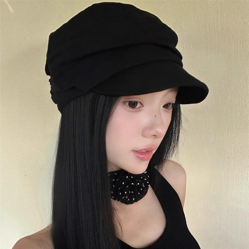 Retro Yamamoto style thin breathable washed linen pleated design octagonal hat temperament show face small equestrian hat