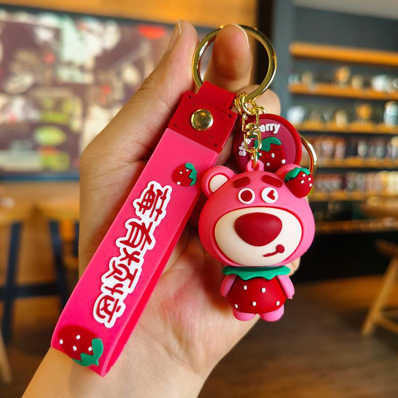 Strawberry Bear Keychain Internet Celebrity Doll Keychain Exquisite Car Children's Day Keychain Ring Toys Anime Cartoon Frind