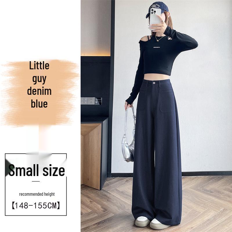 Women's Denim Slim-Fit Wide-Leg Jeans - Blue, Autumn/Winter, Loose, Slimming, Petite Drapey Straight-Leg Casual Pants