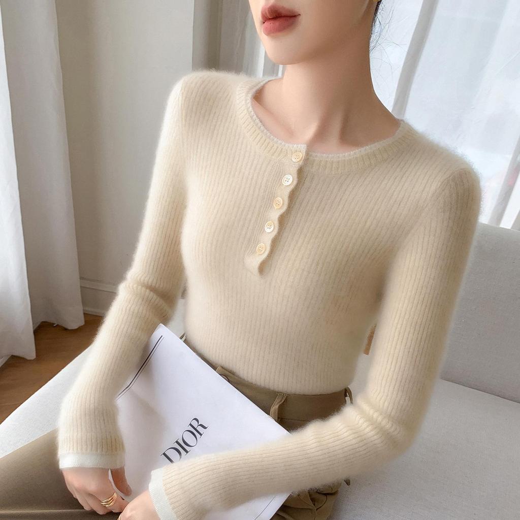 Versatile Women's Slim Fit Striped Cashmere Knit Pullover Sweater