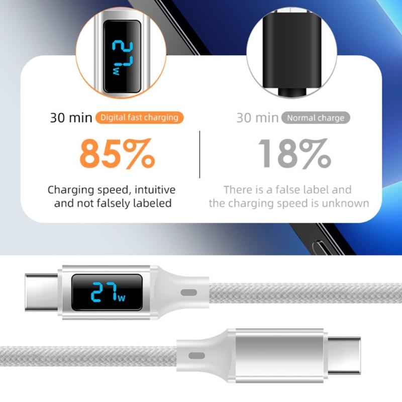 Doppel-Typ-C-Ladekabel 60W Schnellladung Eingebaute Leistungsanzeige Verstärkter Stecker 480 Mbit/s 60W Typ-Kabel