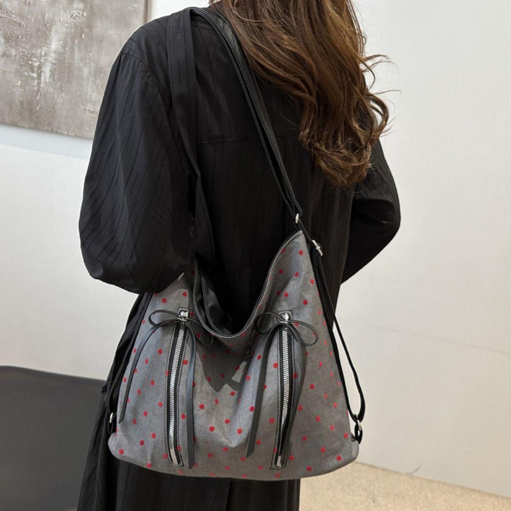 

Casual Bowknot Tote Bag Korean Style Commuting Backpack Vintage Polka Dot Backpack Lady