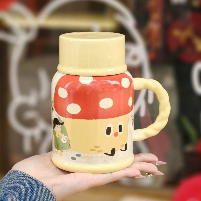 Cute high-value milk fufu kettle girls large-capacity ceramic mug with lid spoon birthday gift souvenir