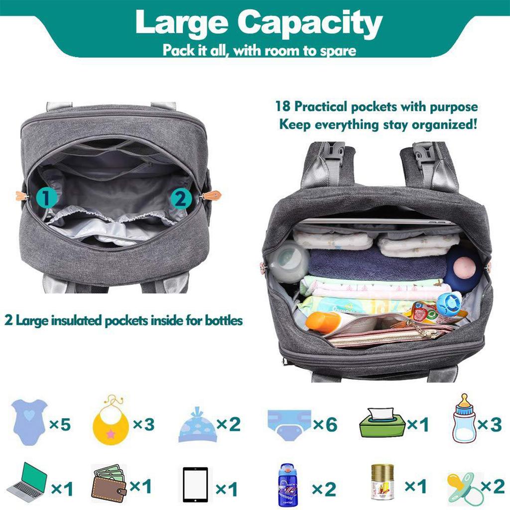 Mochila multifuncional para mamás: cuna plegable, bolsa de pañales impermeable de gran capacidad para mamás