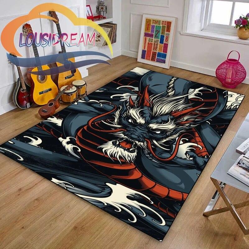 Chinese Dragon or Mythical  Playroom and Bedroom Plush Carpet Non-slip  Soft Play Mat Bed Area Rug Parlor Decor