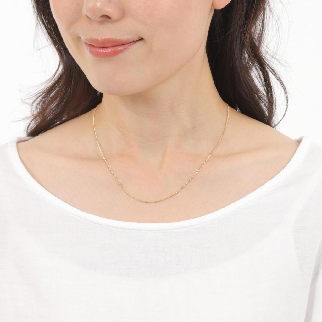 Goods 18K Yellow Gold Curb Chain for Men and with Clasp [Happy Shop] Necklace, 45cm, Double-Sided, Thin, 1.2mm Wide, Women,