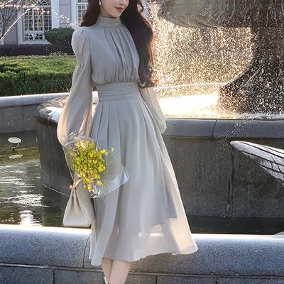 2023 Spring Turtleneck White Midi Dress Women  Long Sleeve French Elegant One Piece Dress Korean Fashion Y2k Clothing Design
