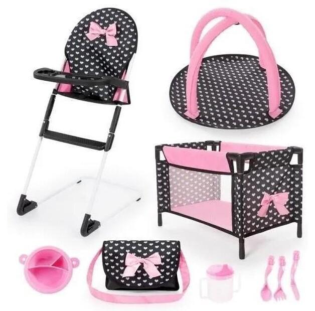 Set de mobilier pentru păpuși Bayer Design Set de călătorie 9 în 1 cu pat și scaun de masă