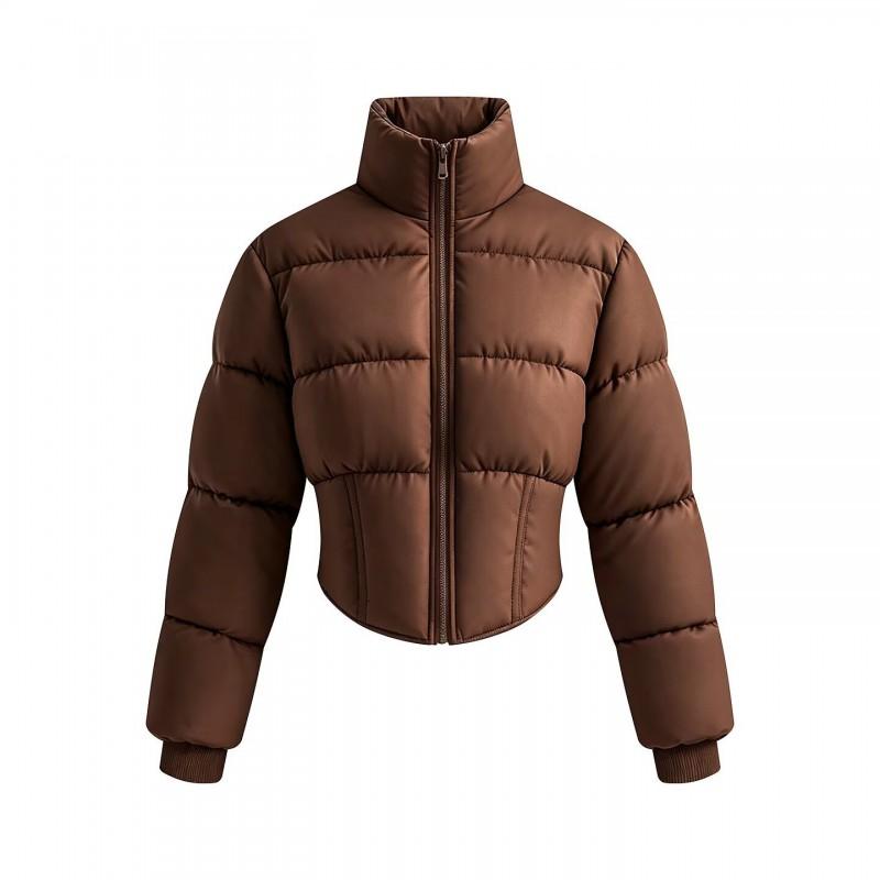 Womens Short Puffer Jacket Fall Winter Warm Slim Fit Cotton Coat Stand Collar Zip Up Casual Commute