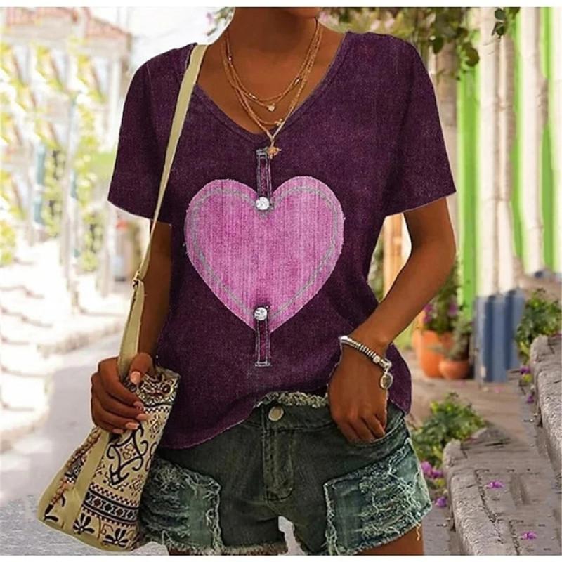 Abstract Oil Painting Floral 3D Print Summer Letter Fashion Women T-shirt Short Sleeve Everyday Tops T-shirt Harajuku Vintage