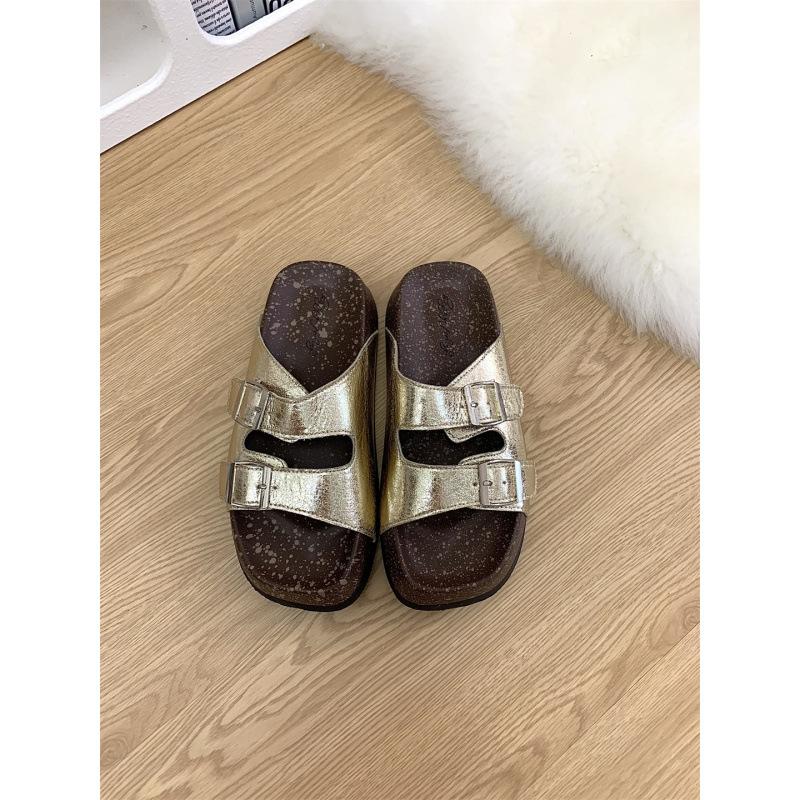 

Leopard print word with muffin platform slippers women s summer wear 2025 new belt buckle sandals beach shoes 40