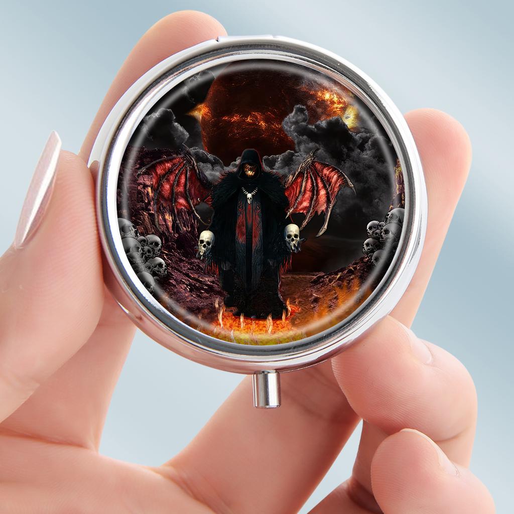 Tragbare Pillendose mit 3 Fächern, Mini-Metall-Medikamenten-Organizer-Etui, Niedlicher bedruckter Pillenbehälter für Vitamine, Pillen, Schmuck, Reisen, Tägliche Anwendung